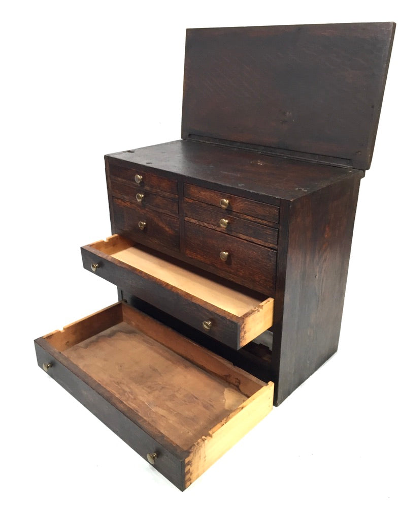 Antique Tabletop Wooden Tool Chest / Collectors Drawers Storage Box c.1900