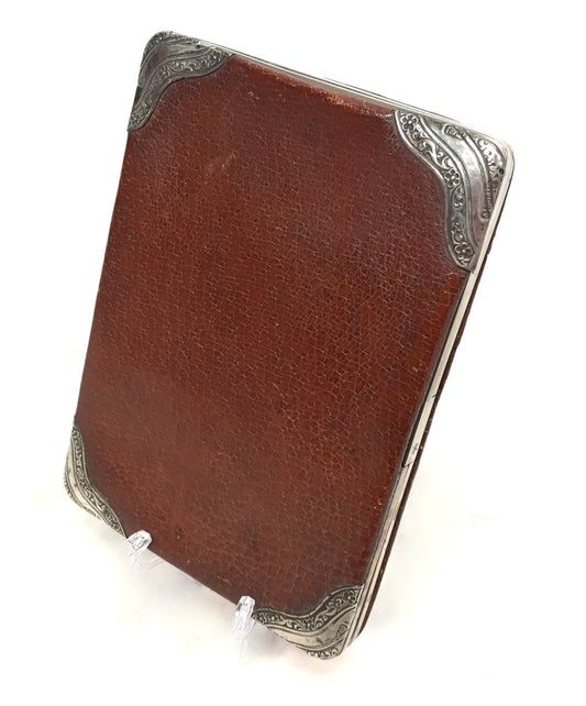 Antique Art Nouveau Silver Covered Leather Wallet Card Case Birmingham 1903