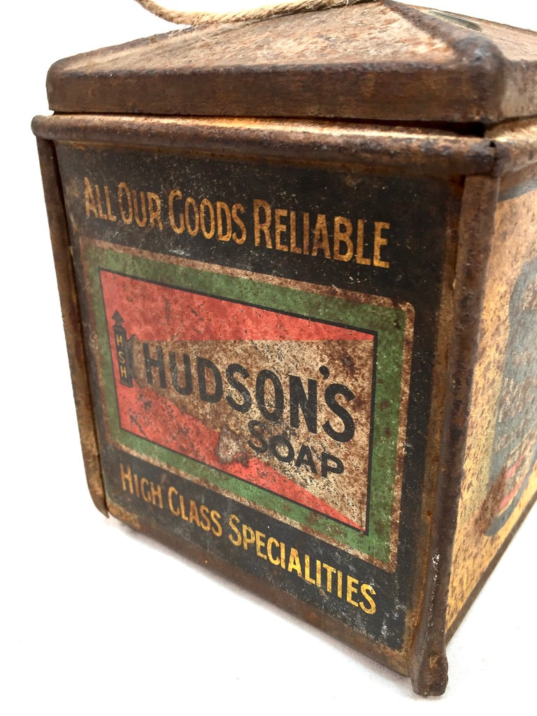 Antique Advertising - Hudsons Soap Shop Counter String Dispenser Tin 20th Century