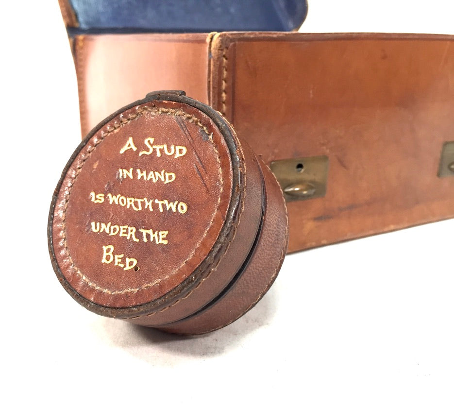 Antique Gentlemen's Leather Bound Collar Box and Stud Box with Contents c.1920