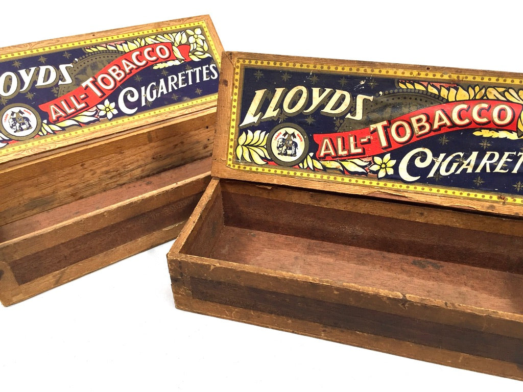 Antique Advertising Pair of Lloyds Tobacco Cigarettes Wooden Shop Display Boxes