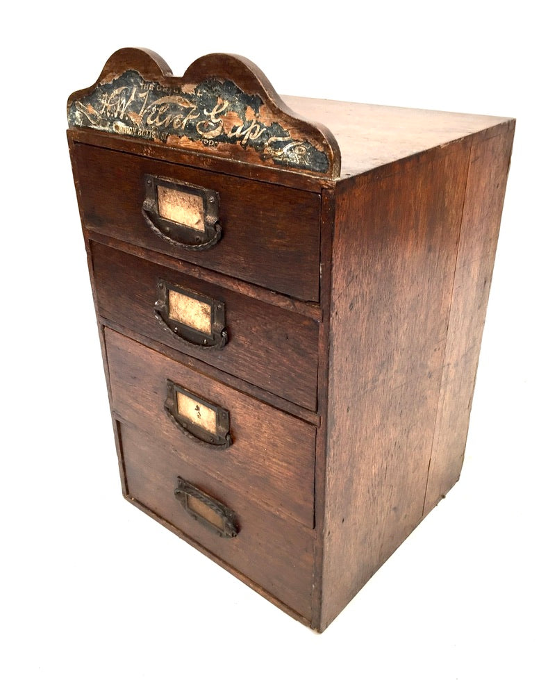 Antique Advertising - Oak Wooden Tabletop Haberdashery Shop Drawers c.1900