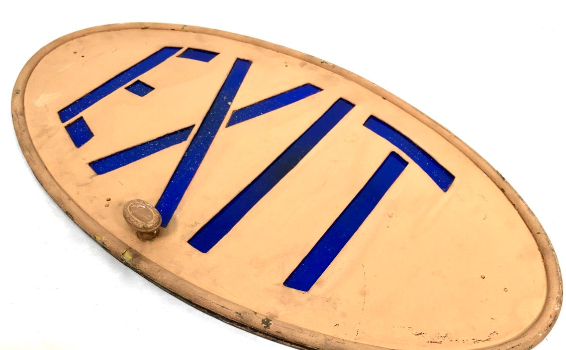 Antique Art Deco Reclaimed / Salvaged Building / Door Exit Sign / Blue c.1930