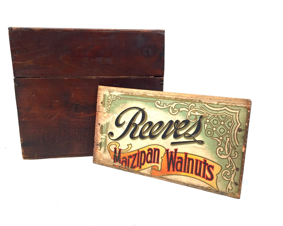 Antique Advertising Wooden Reeves Marzipan Walnut Confectionery Shop Display Box