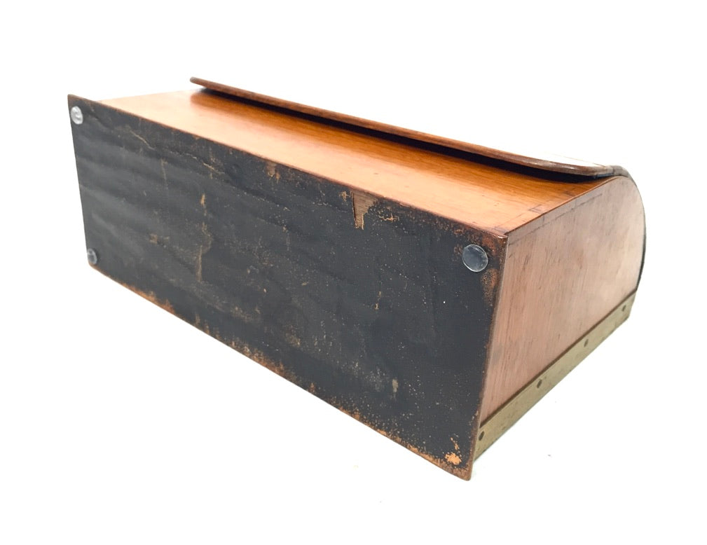 Antique 1920s Wooden Oak Desktop Tambour Fronted Letter Rack / Stationery Holder