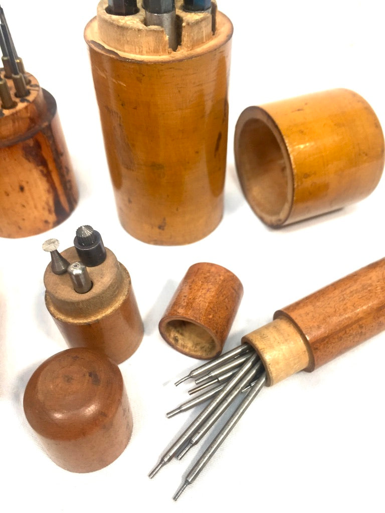 Antique Wooden Storage Cases with Various Steel Metal Punch Set Tools Wacthmaker