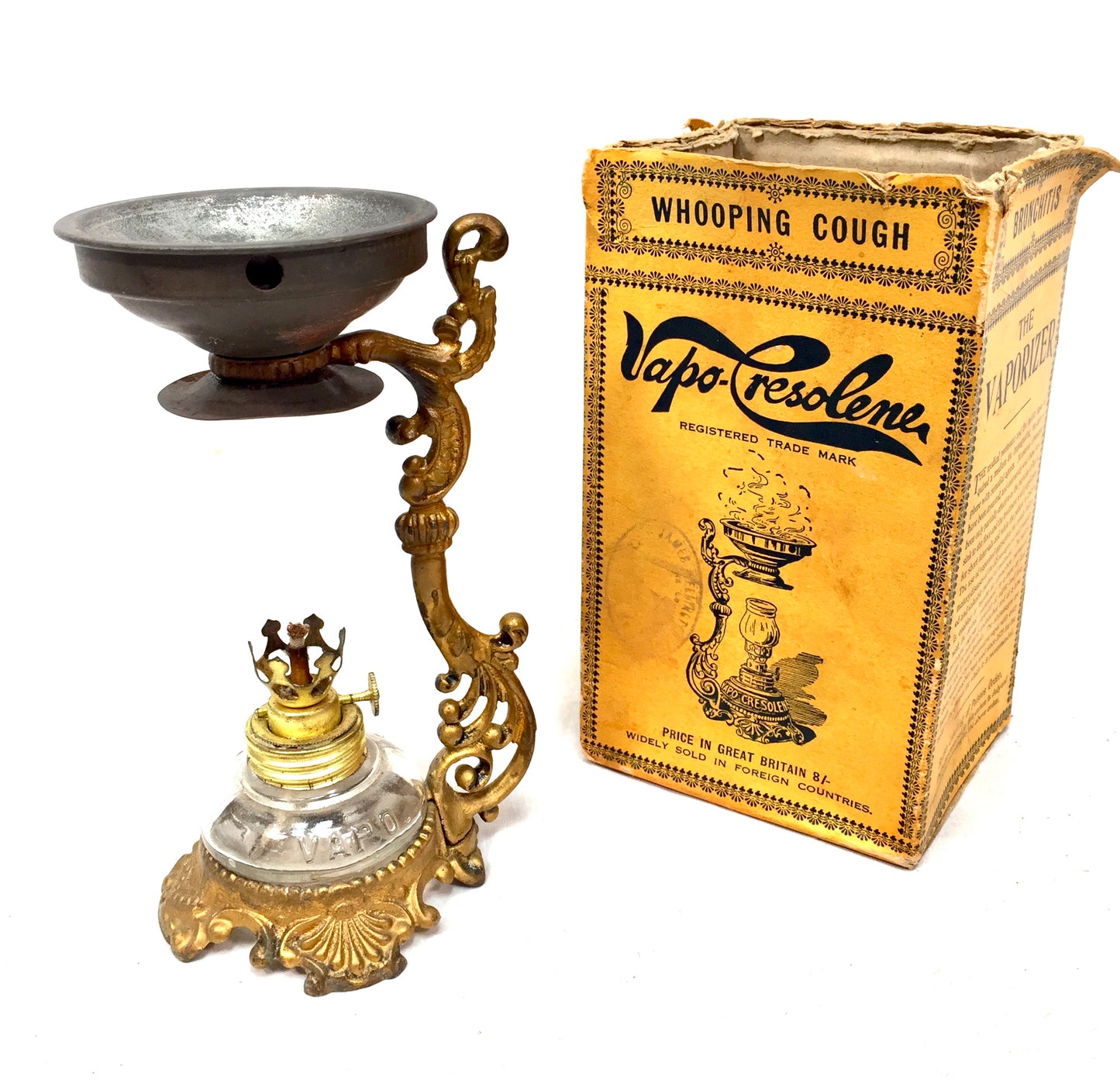 Antique Apothecary Vapo-Cresolene Vaporizer Set / Night Lamp Original Box c.1900