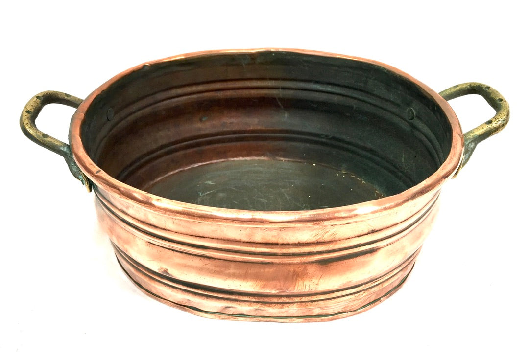 Antique Arts & Crafts Copper & Brass Handled Planter / Plant Pot / Trough c.1910