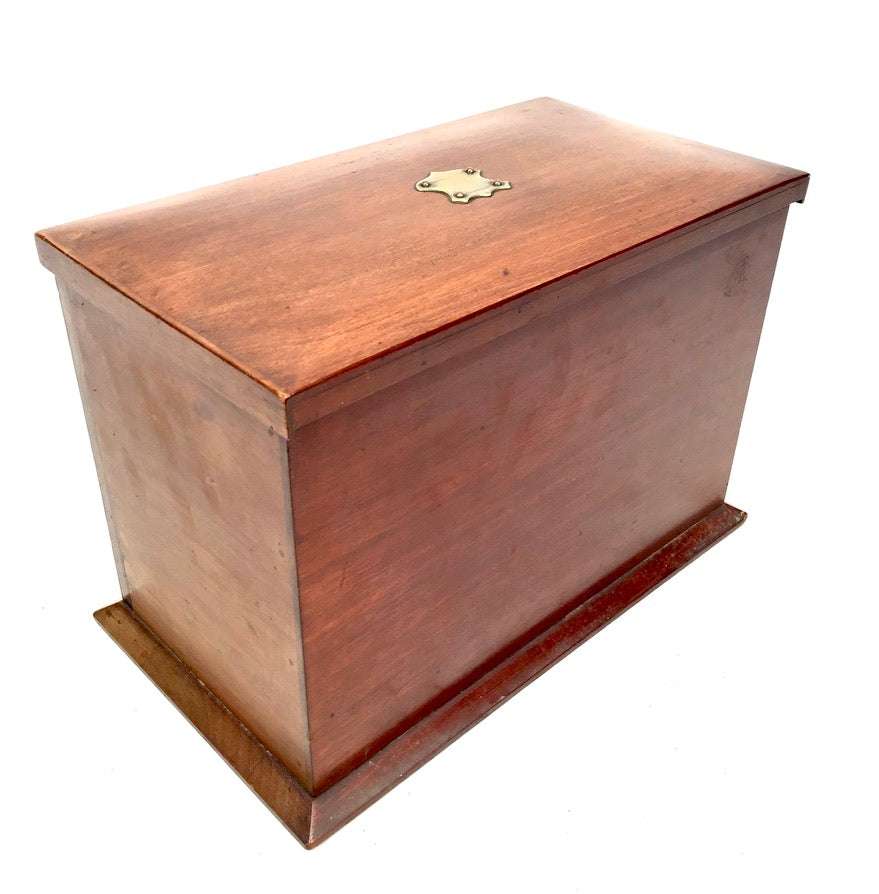 Antique Victorian Oak Wooden Desktop Stationery Box / Writing Cabinet with Key