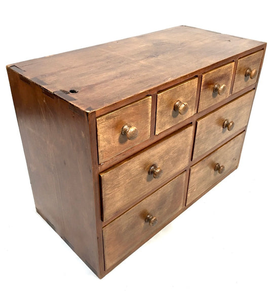 Antique Wooden Large Pine Tabletop Apothecary / Seed Merchant Drawers / Cabinet