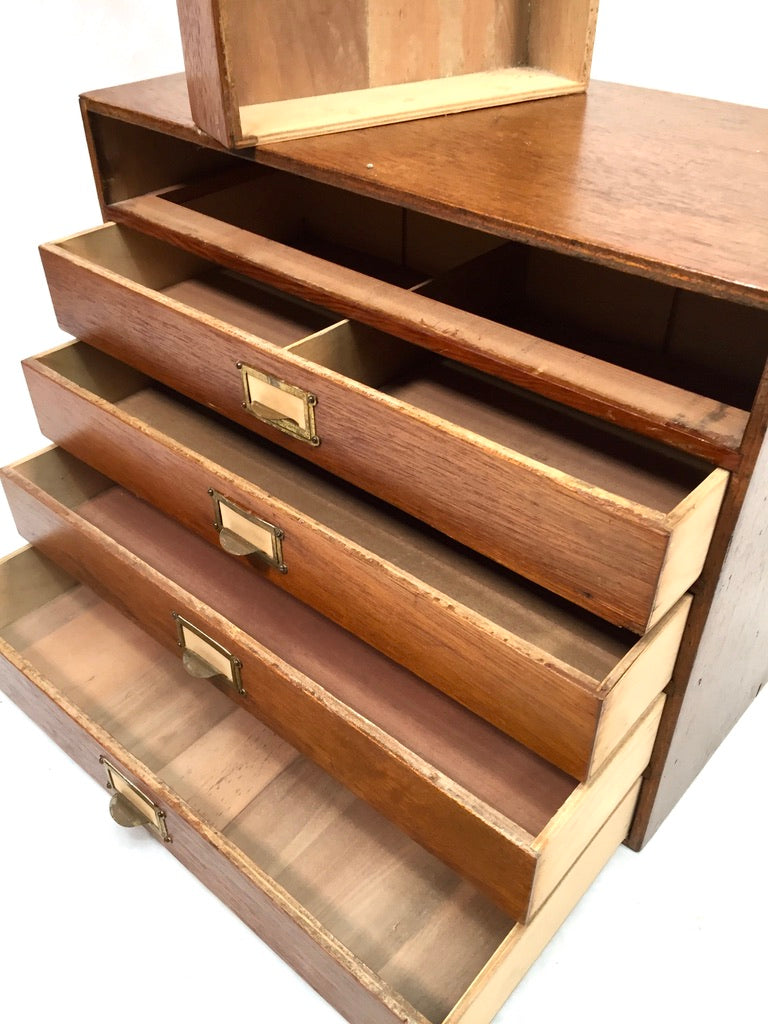 Antique Desktop Wooden Chest of Drawers / Filing Storage Box Cabinet c.1950
