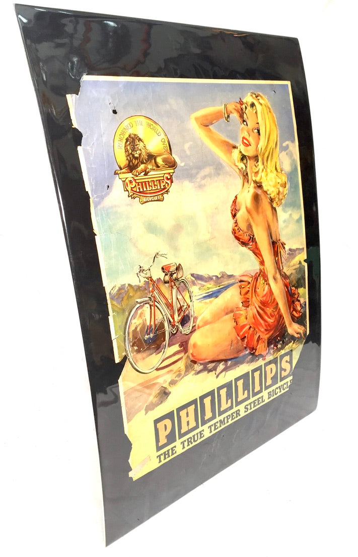 Antique Advertising - 20th Century Phillips Cycles Promotional Poster Sign c1950