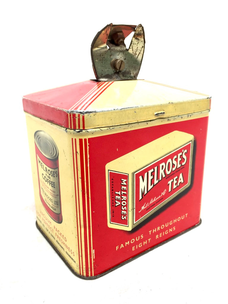 Antique Advertising - Melroses Tea Counter Top String Cutter Dispenser Tin c1930