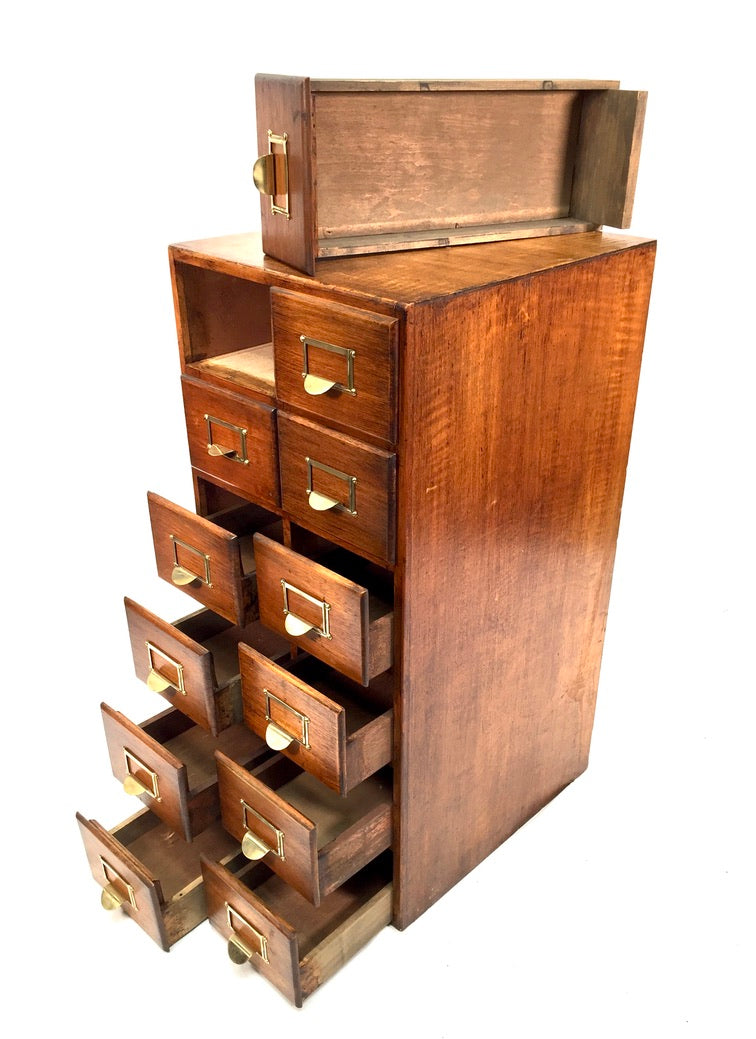 Antique 20th Century Large Wooden Index Card Drawer Unit Storage Cabinet c.1930