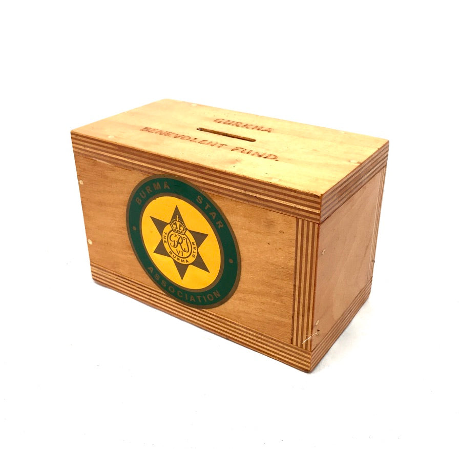 Vintage Wooden Burma Star Association Box Gurkha Collection Offering Box c.1990