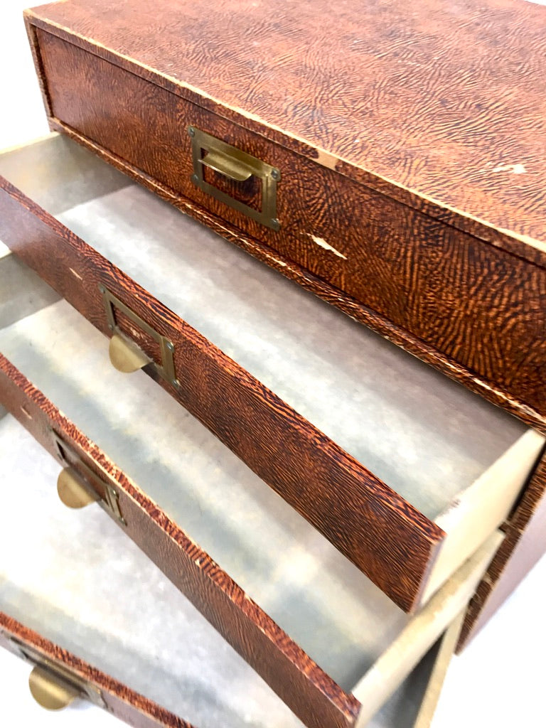 Vintage Tabletop Desk Stationery Paper Filing Cabinet Chest of Drawers Box c1950