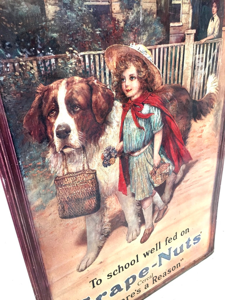 Antique Advertising - Large Tin Showcard Sign for Grape-Nuts Cereal 20th Century