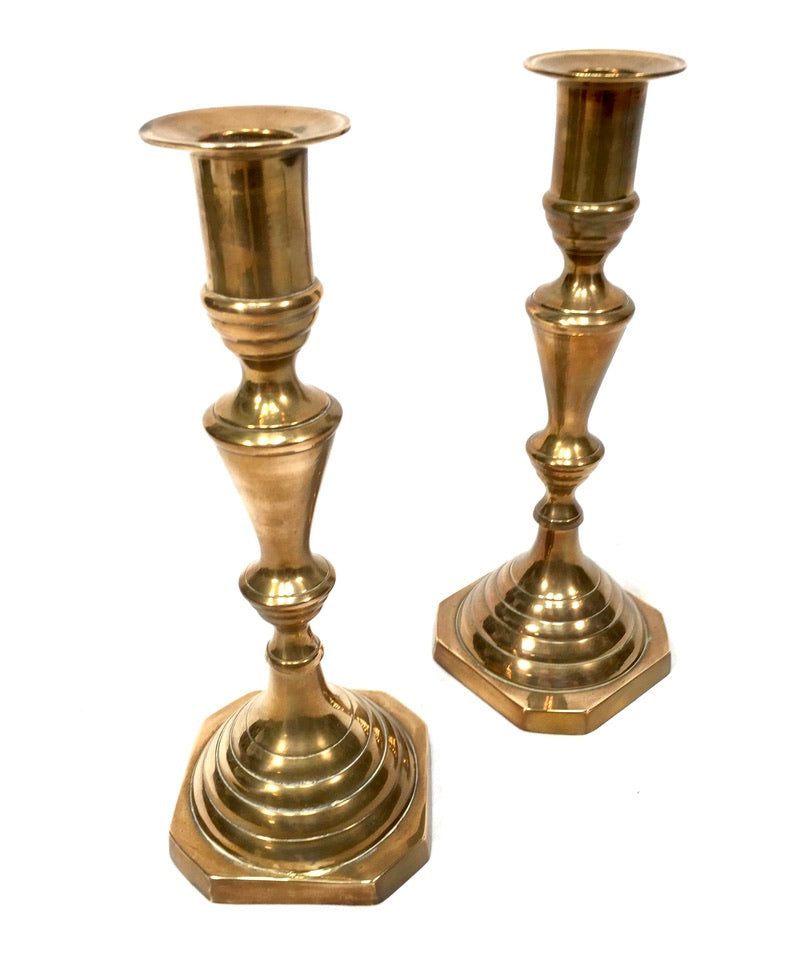 Antique Matching Pair Of 20th Century Brass Candle Stick Holders
