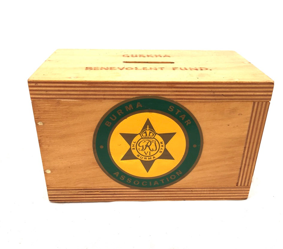Vintage Wooden Burma Star Association Box Gurkha Collection Offering Box c.1990