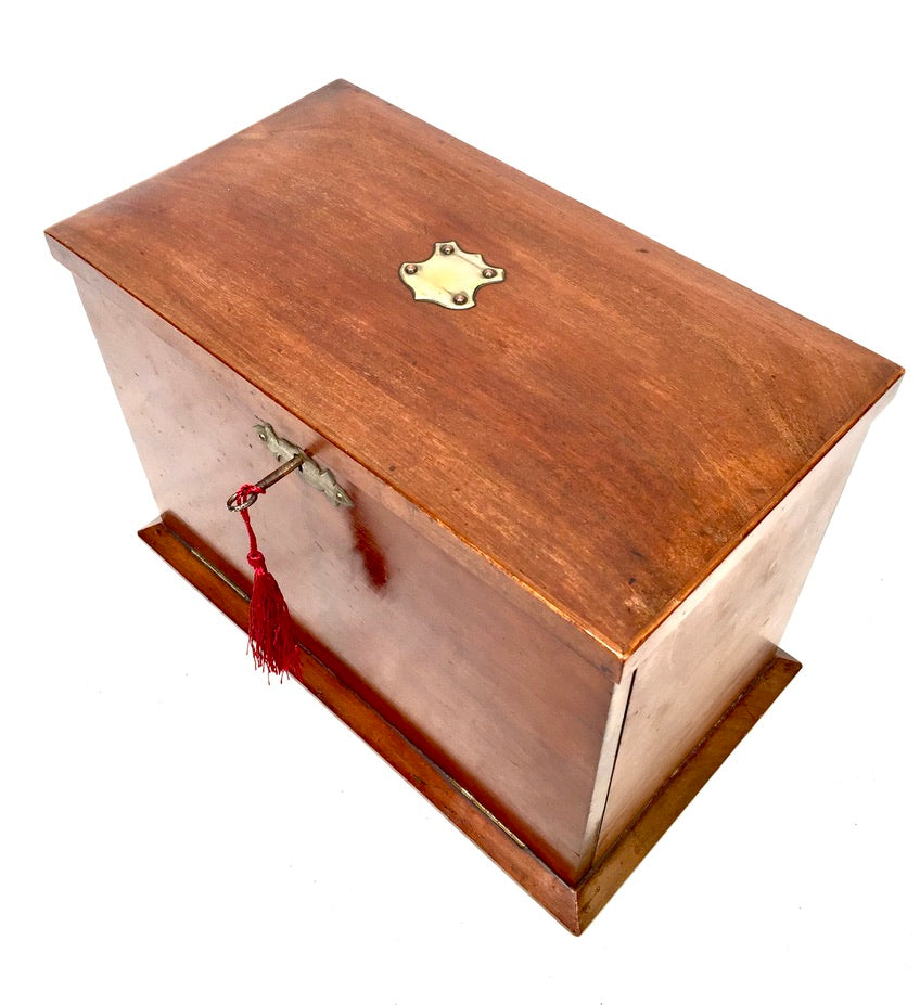 Antique Victorian Oak Wooden Desktop Stationery Box / Writing Cabinet with Key