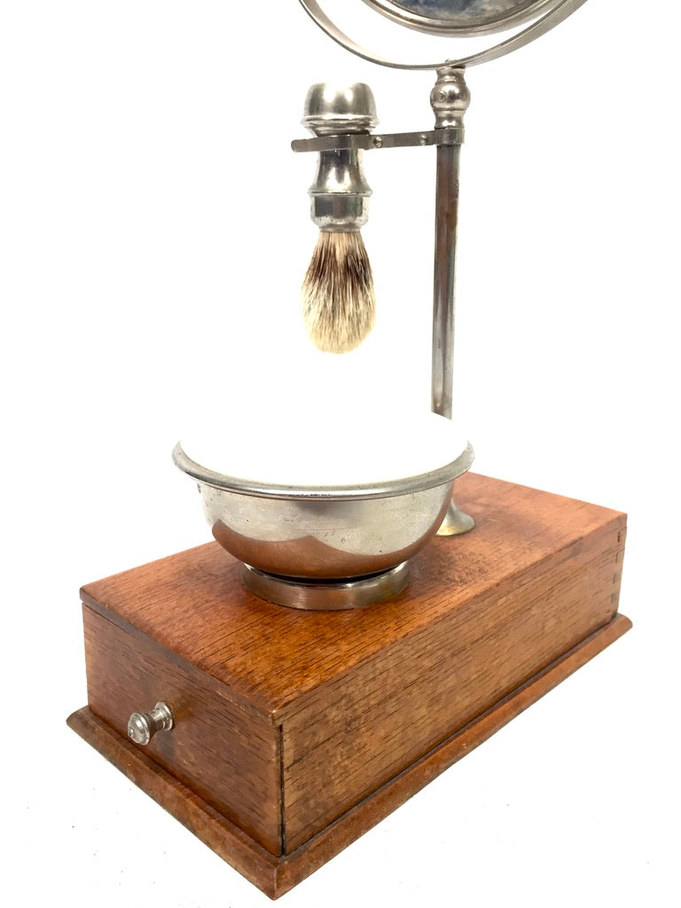 Antique Edwardian Gentleman's Shaving Stand Mirror / Brush &amp; Shaving Bowl c.1910