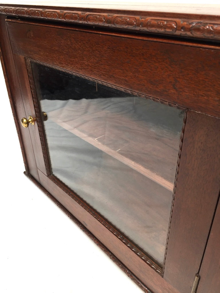 Antique Wooden & Glass Fronted Tabletop Cupboard / Wall Storage Box Cabinet