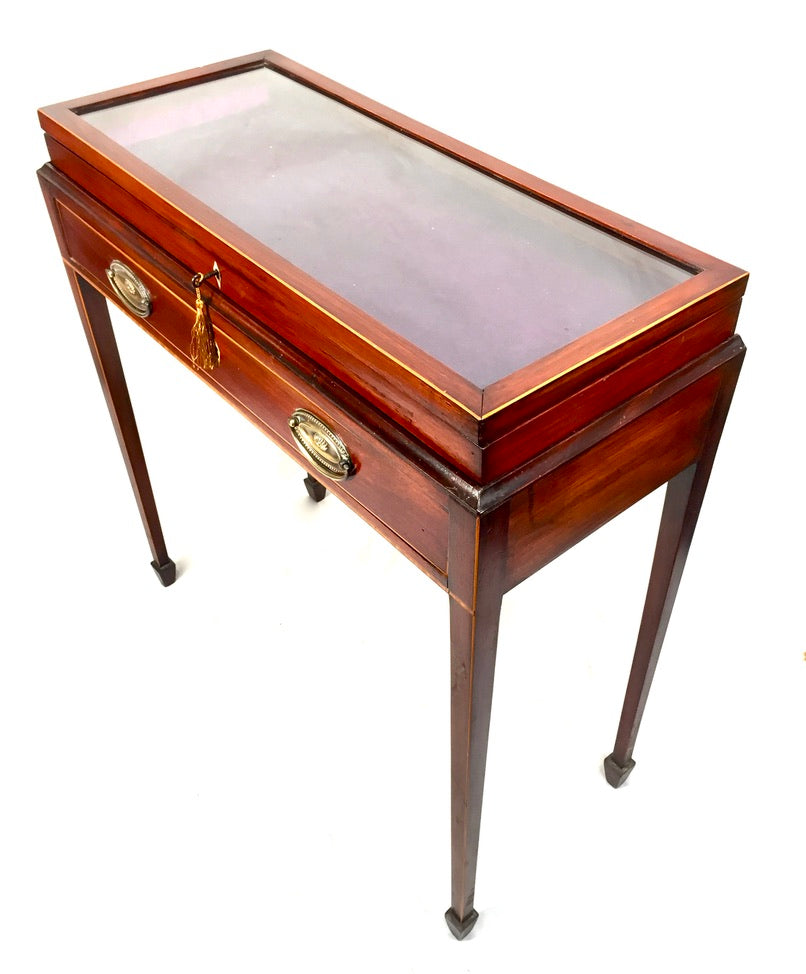Antique Edwardian Mahogany Wood Bijouterie Display Table & Storage Cabinet c1910