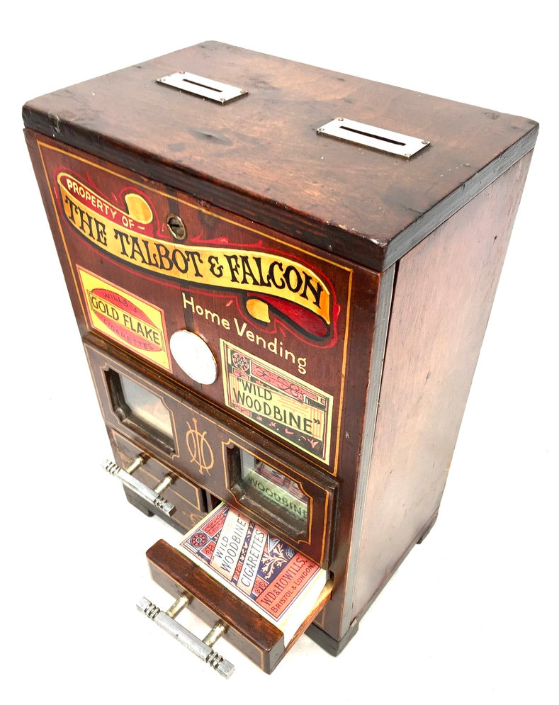 Antique Advertising - Wooden Coin Operated Cigarette Vending Machine / Working