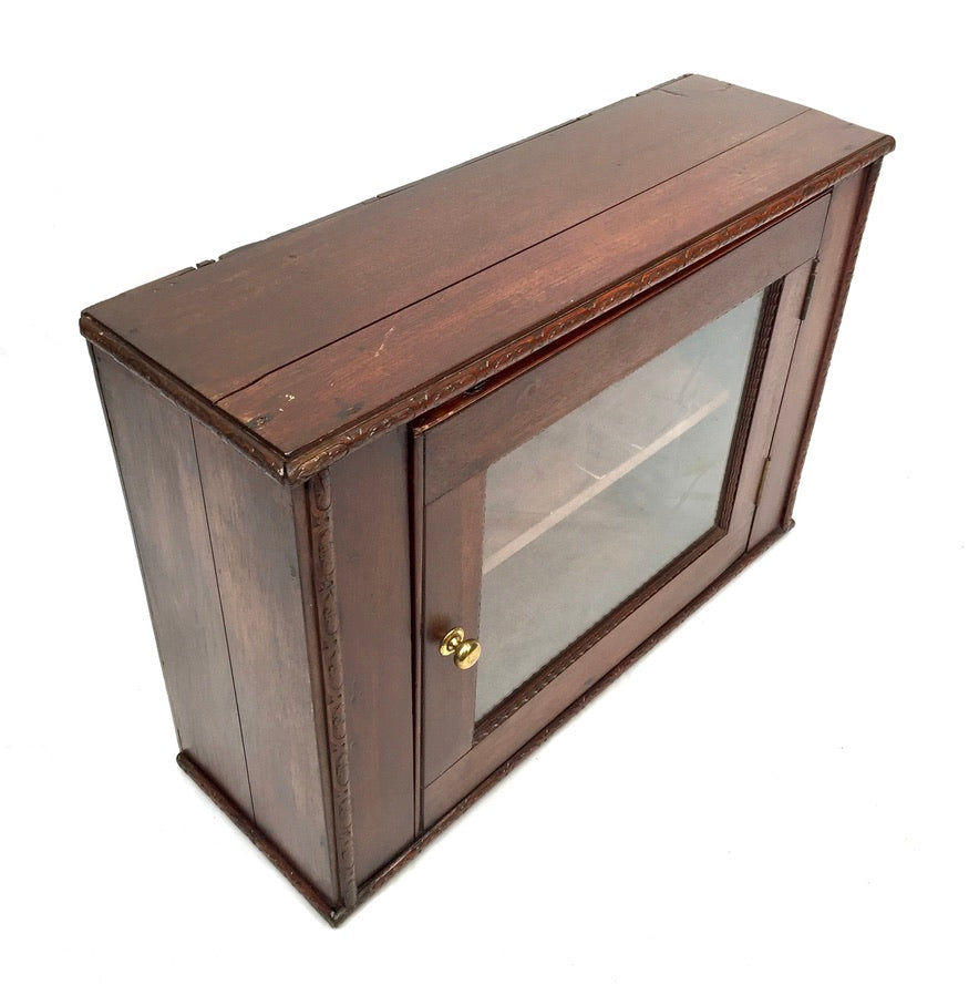 Antique Wooden & Glass Fronted Tabletop Cupboard / Wall Storage Box Cabinet