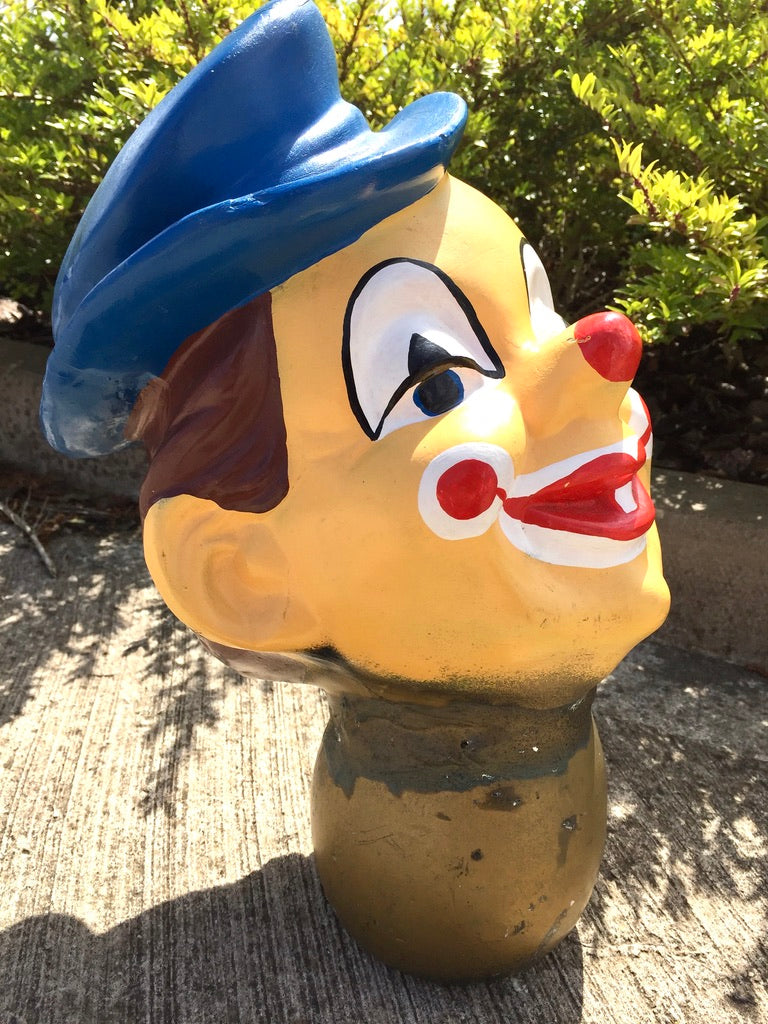 Vintage 20th Century Hand Painted Whimsical Clown Head / Large Circus Sculpture