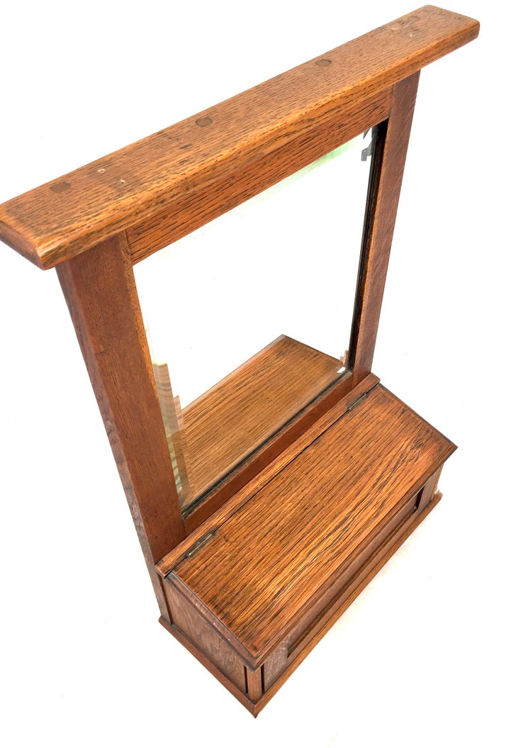 Antique Wooden Oak Entrance Hall Wall Mirror with Storage Box / Bathroom c.1930