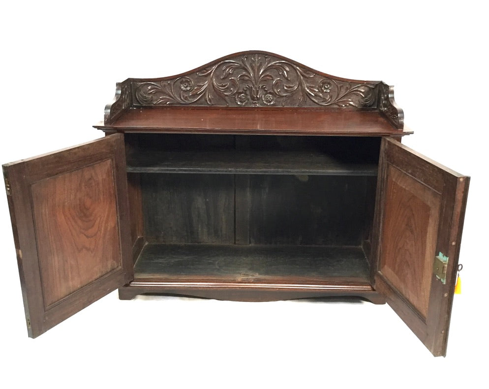 Antique Wooden Ornate Hand carved Cabinet / Cupboard with Key 19th Century