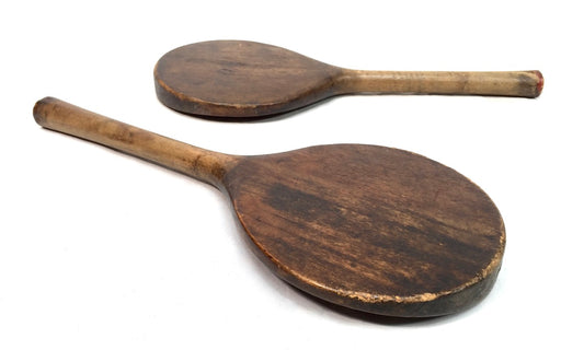 Antique Matching Pair of 1900s Wooden Ball Game Bats / Paddles / Table Tennis