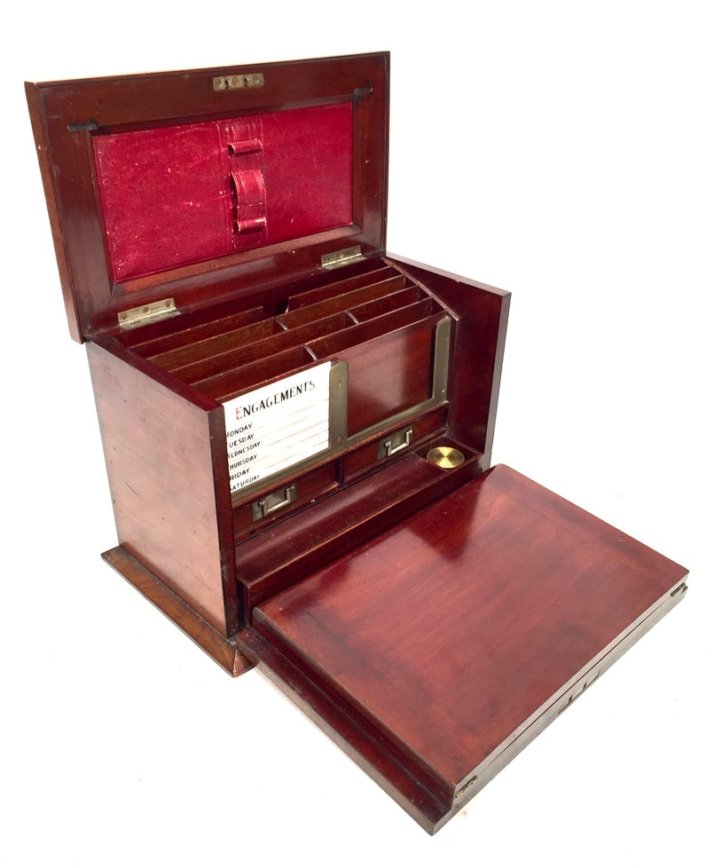 Antique Victorian Oak Wooden Desktop Stationery Box / Writing Cabinet with Key