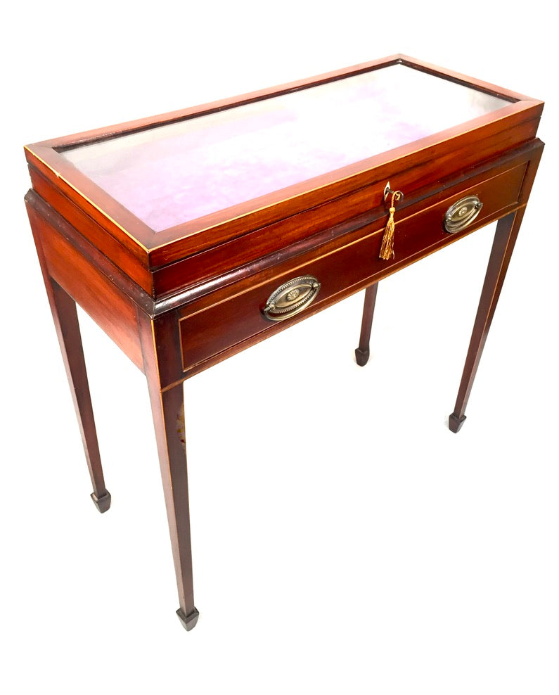 Antique Edwardian Mahogany Wood Bijouterie Display Table & Storage Cabinet c1910