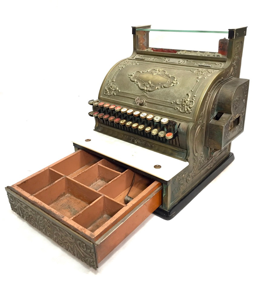 Antique Advertising - Brass Shop Used Cash Register Till / Working Order c.1900