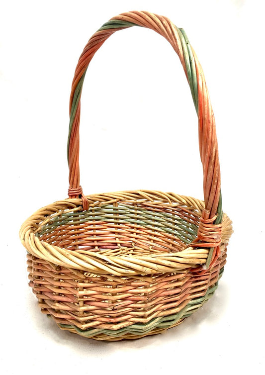 Vintage Fashion Round Wicker Shopping Basket / Picnic Basket / Storage Box c1960