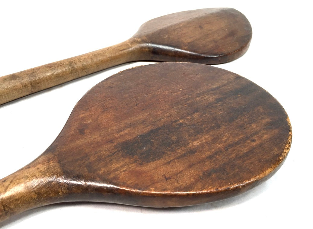 Antique Matching Pair of 1900s Wooden Ball Game Bats / Paddles / Table Tennis