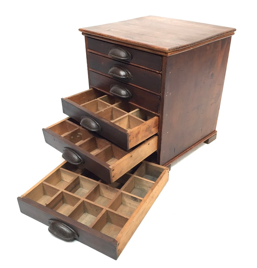 Antique Tabletop Wooden Chest of Collectors Drawers / Printers Storage Box c1900