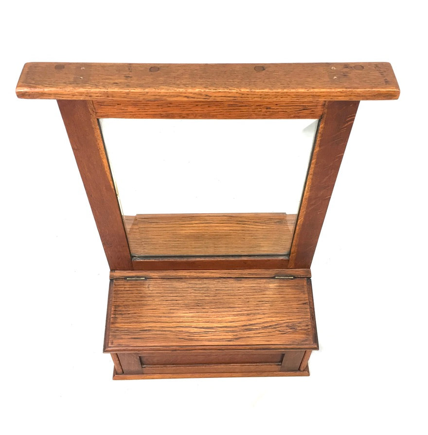 Antique Wooden Oak Entrance Hall Wall Mirror with Storage Box / Bathroom c.1930