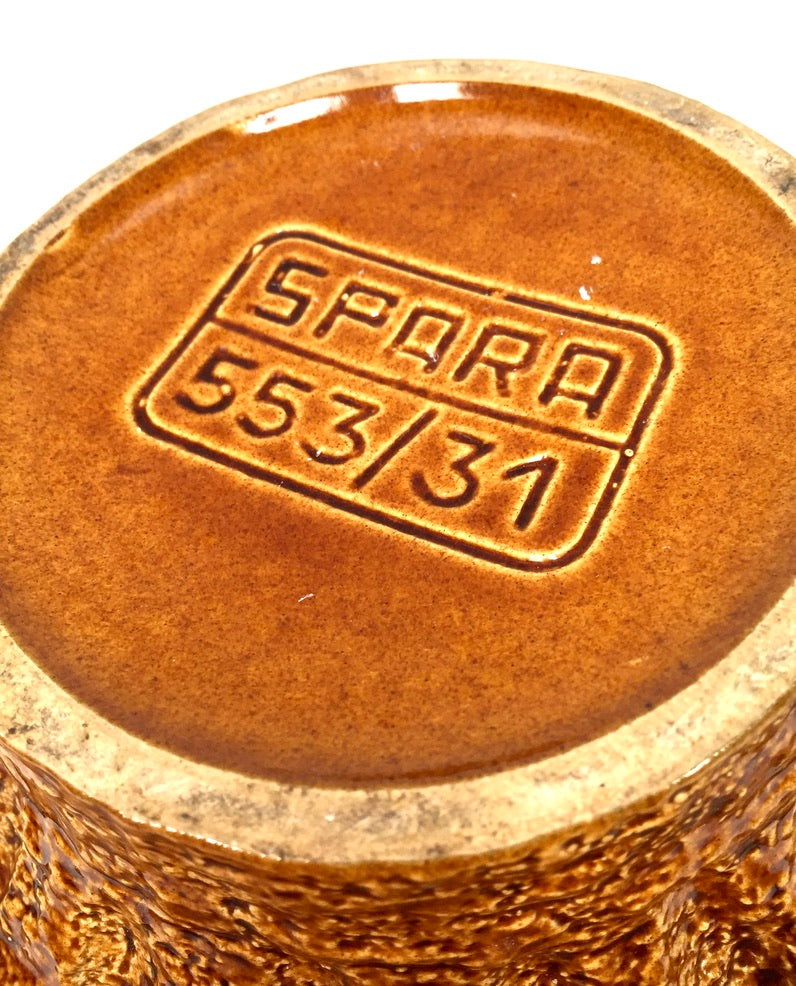 Vintage Spara Keramik West German Pottery Vase Jug / Retro 1970s Orange & Brown