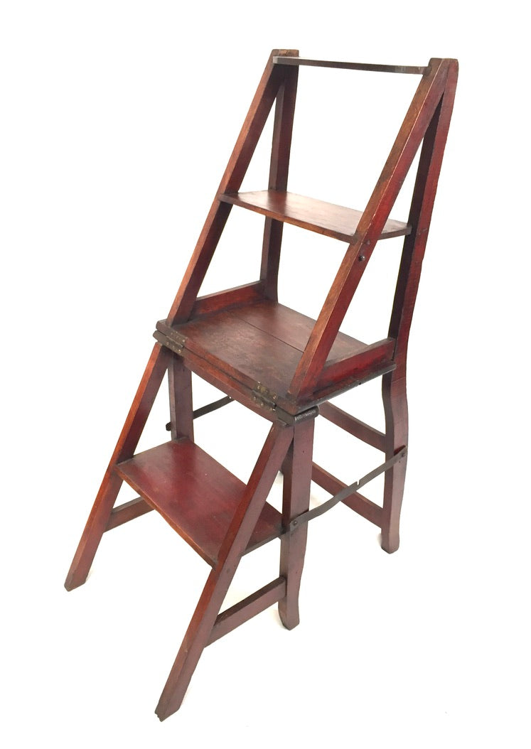 Antique 19th Century Wooden Oak Metamorphic Library Chair / Steps / Victorian