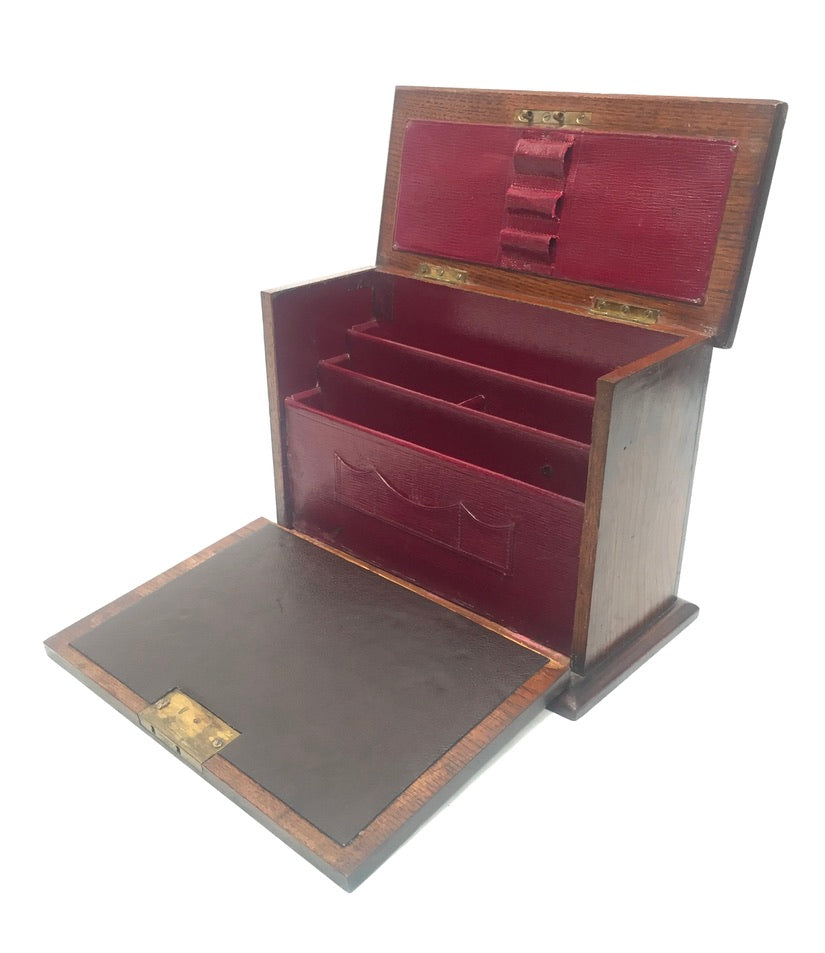 Antique Victorian Oak Wooden Desktop Stationery Box / Cabinet Writing Slope 1900