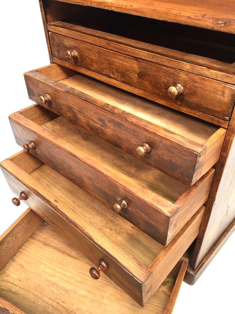 Antique Tabletop Wooden Pine Chest of Collectors Drawers Storage Box c.1900