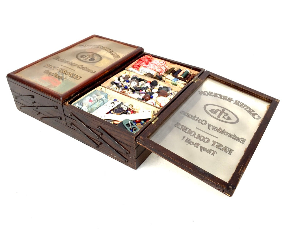 Antique Haberdashery Shop Display Cartier Bresson Cotton Cantilever Sewing Box