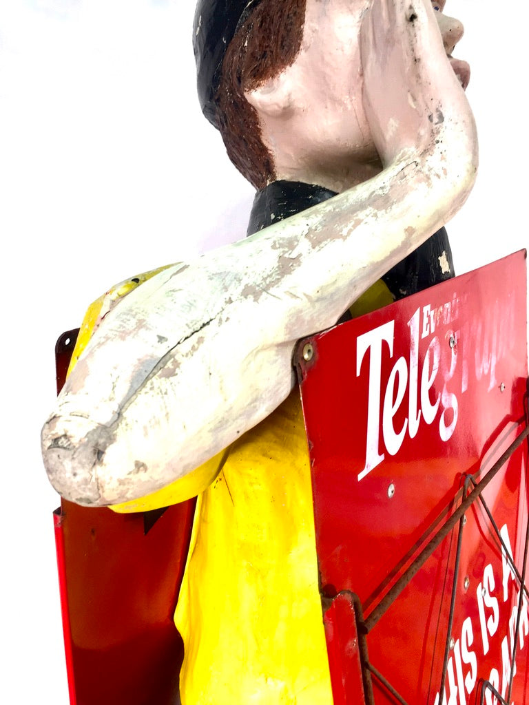 Life-Size Antique Advertising Display – 1970s Evening Telegraph Paper Boy