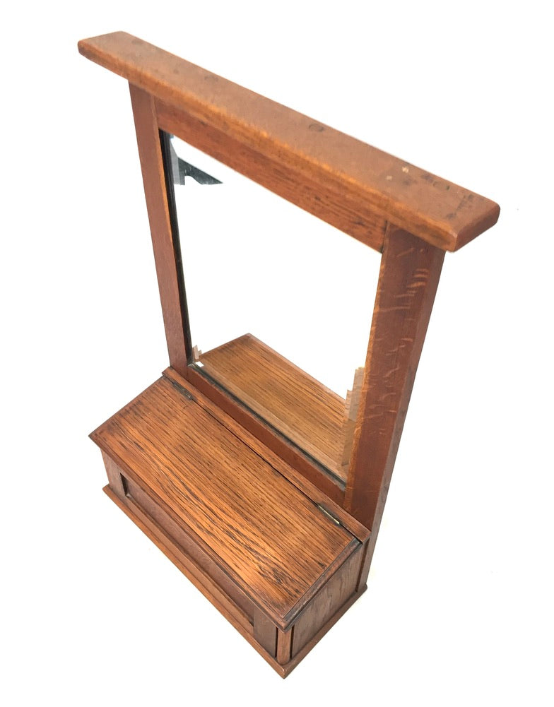 Antique Wooden Oak Entrance Hall Wall Mirror with Storage Box / Bathroom c.1930