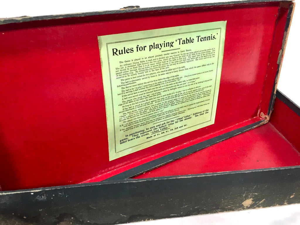 Antique 20th Century Tabletop Vellum Table Tennis Bats Parlour Game Original Box