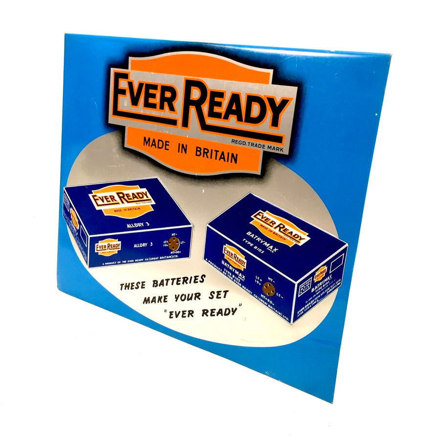 Antique Advertising - 1950s Ever Ready Batteries Shop Display Metal Tin Sign