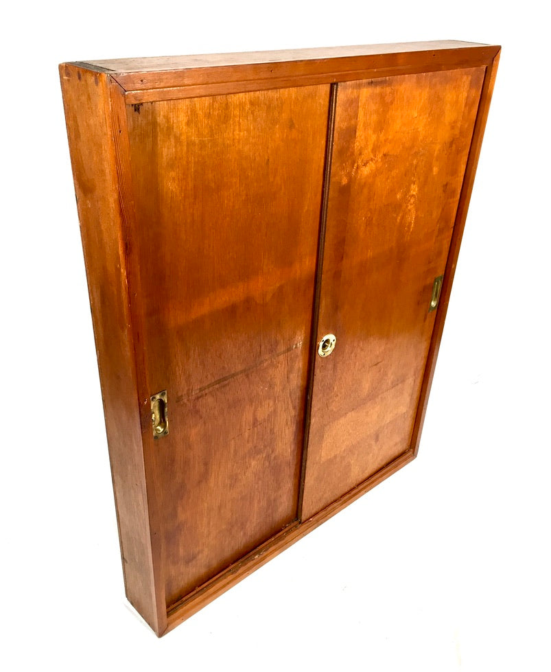 Antique 1930s Large Wall Hanging Wooden Hotel Key Storage Cabinet / Cupboard